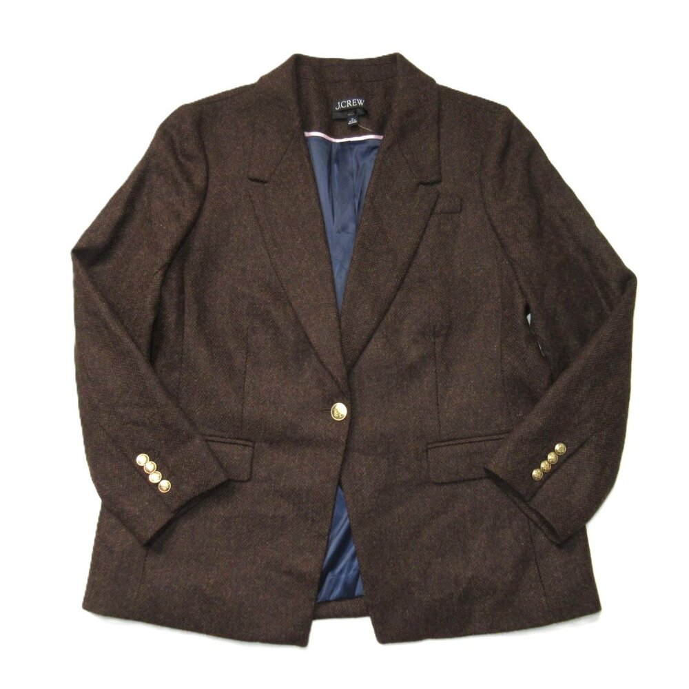 NWT J.Crew Willa Blazer in Brown Chocolate Umber Herringbone Wool Jacket 4P - Picture 2 of 6